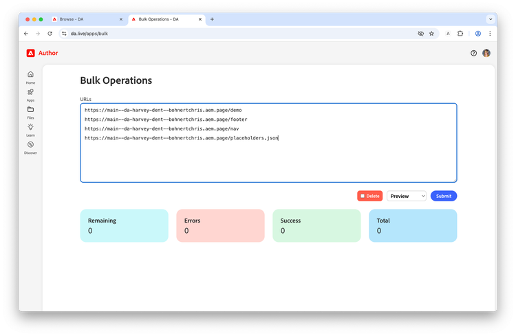 DA Bulk Operations screenshot
